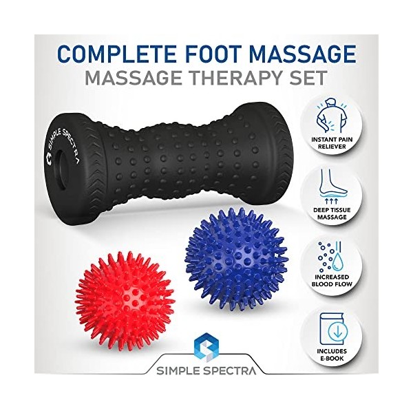 Foot Massager Roller & Spiky Ball Therapy Set - Massage Tool for Muscle Pain Relief from Plantar Fasciitis | Best for Trigger