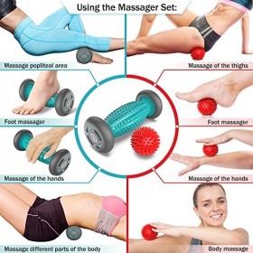 Rouleau de massage pour les pieds + balle pour fasciite plantaire – Soulagement total pour les épines calcanéennes et les dou