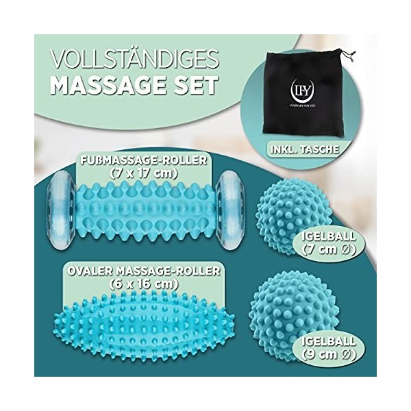 LFY | Lot de 4 massages des pieds - 2 balles de massage pour fasciite plantaire - 1 rouleau de massage des muscles de la main