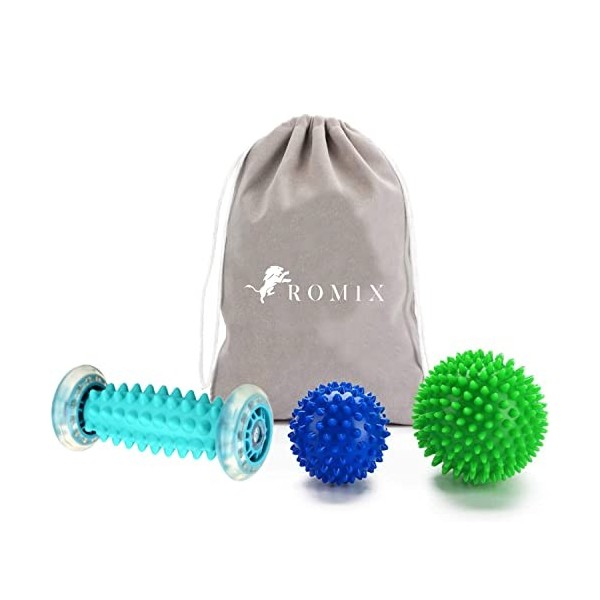 ROMIX Rouleau de Massage pour les Pieds et Balle de Massage Set, Masseur Pieds pour la Fasciite Plantaire Récupération, Réfle