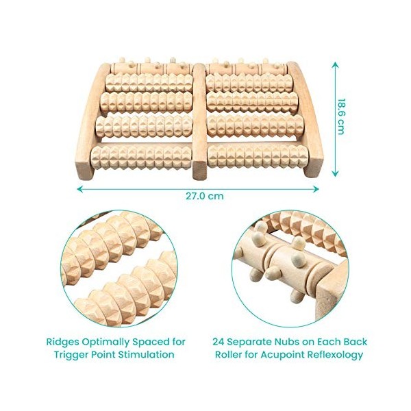 Dyroe Rouleau de massage en bois de qualité supérieure avec manuel dutilisation en allemand et carte pour massage des pieds
