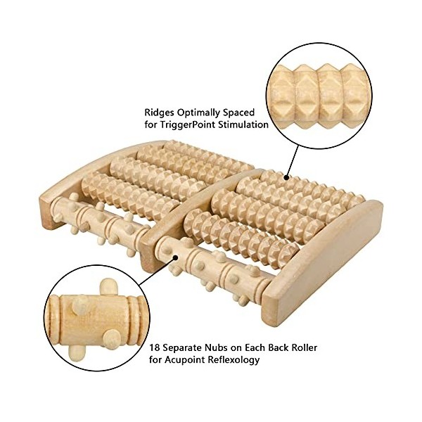 Double Rouleau de Massage des Pieds, Rouleau de Massage des Pieds en Bois pour Soulage la Fasciite Plantaire, la Douleur au T