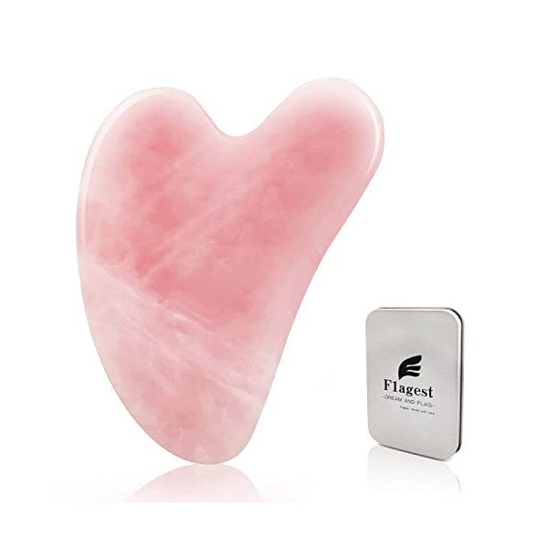 Flagest Gua Sha Visage Corps - Quartz Rose Jade - Facial Gua Sha -Outil de Massage dacupuncture Anti Rides pour le Yeux, le 