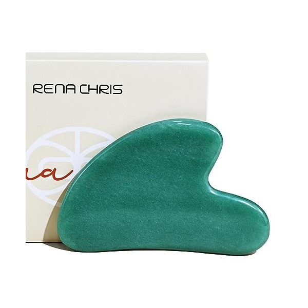 Rena Chris Jade Gua Sha,Planche de Guasha en jade 100% Naturel pour SPA Acupuncture Thérapie et Massage Visage, Pierre Gua Sh