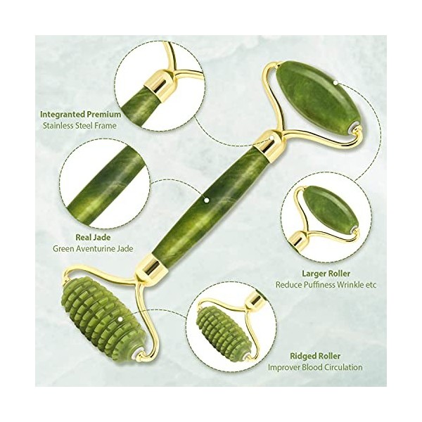 VESHENGA Gua Sha et Jade Roller Visage Kits de massage, Rouleau visage naturel jade scratch set, rouleau beauté visage pour r