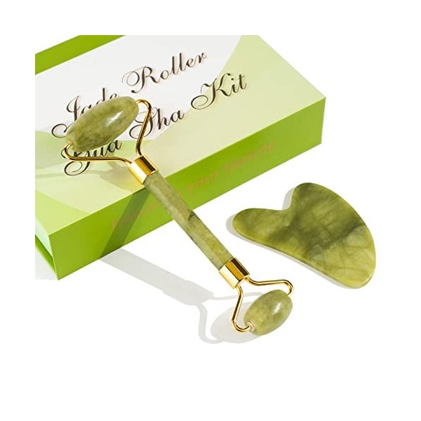 femometer Rouleau de Jade & Gua Sha, Jade Roller, Masseur de visage pour la peau Rose 