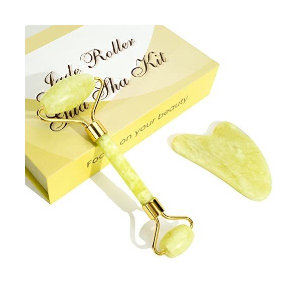 femometer Rouleau de Jade & Gua Sha, Jade Roller, Masseur de visage pour la peau Rose 