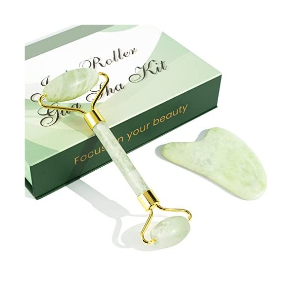 femometer Rouleau de Jade & Gua Sha, Jade Roller, Masseur de visage pour la peau Rose 