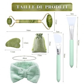 VEGCOO Rouleau de Jade Kits, Jade Roller Visage et Pierre de Gua Sha, Massage pour Visage Cou Corps Muscles