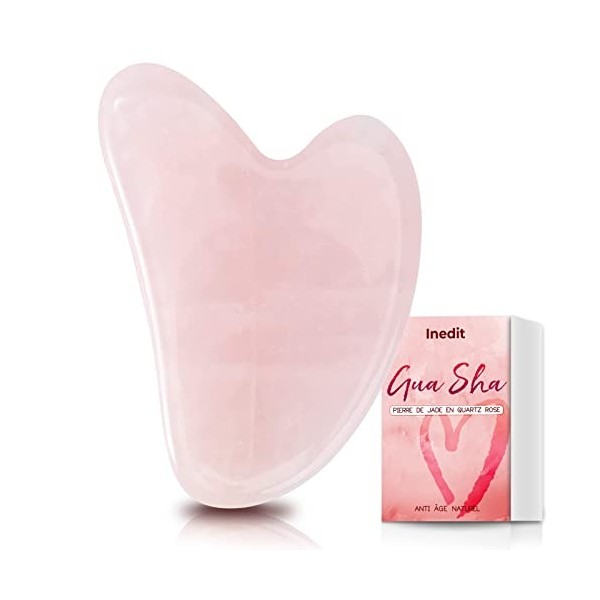 Gua Sha - Gua Sha Visage & Corps - Quartz Rose - Anti-âge Naturel pour Traitement des Poches des Yeux/Resserrement de la Peau