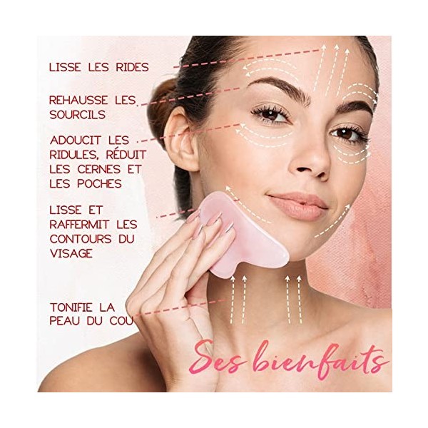 Gua Sha - Gua Sha Visage & Corps - Quartz Rose - Anti-âge Naturel pour Traitement des Poches des Yeux/Resserrement de la Peau