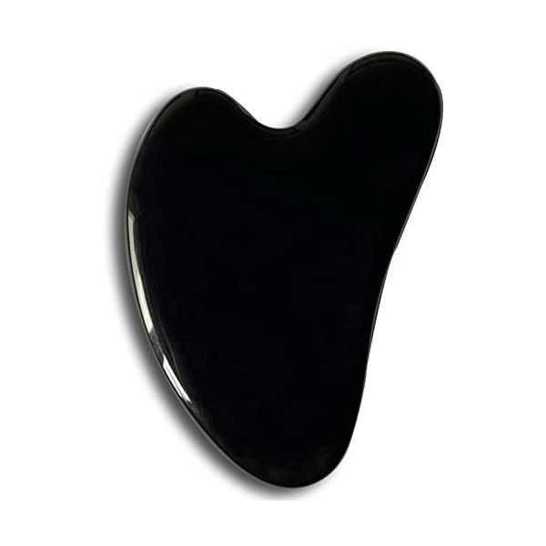 Gua Sha Pierre de Jade Obsidienne noir - Outil de massage pour le visage, les yeux, le cou et le corps - 1 Pierre en Forme de