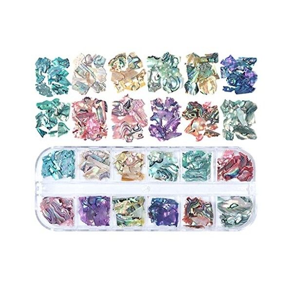 OKwife 12 Couleurs coloré irrégulier ormeau tranches de Coquillage 3D Nail Art Paillettes Fournitures UV Gel Flocon Bricolage