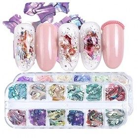 OKwife 12 Couleurs coloré irrégulier ormeau tranches de Coquillage 3D Nail Art Paillettes Fournitures UV Gel Flocon Bricolage