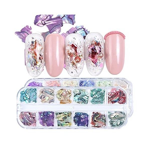 OKwife 12 Couleurs coloré irrégulier ormeau tranches de Coquillage 3D Nail Art Paillettes Fournitures UV Gel Flocon Bricolage