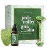 Rouleau de Jade & Gua Sha du Visage + Sérum Vitamine C - Rouleau Massage Visage Avec Pierre de Jade Véritable & Pure - Jade R