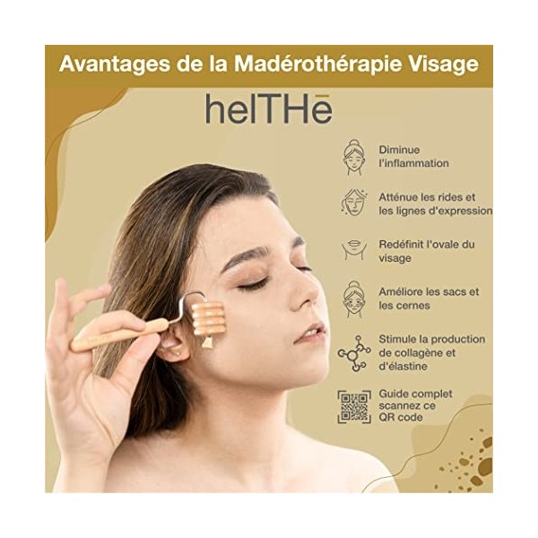 HELTHE Maderothérapie Visage Kit - Pack complet de 7 Masseurs faciaux - Skincare Kit - 3 rouleaux faciaux - Guasha visage - 1