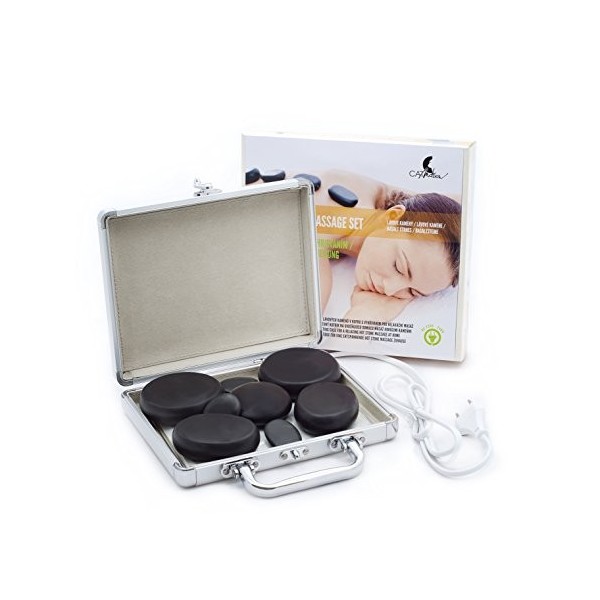 Les pierres de lave pour un massage 8 pièces dans un coffret chauffant, ensemble de pierres pour massage du visage, du dos,