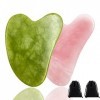 2 PCS Gua Sha Visage Jade Massage Pierre,Guasha Facial Outil Naturelle Authentique Set avec Sac de Rangement, Utilisées pour 