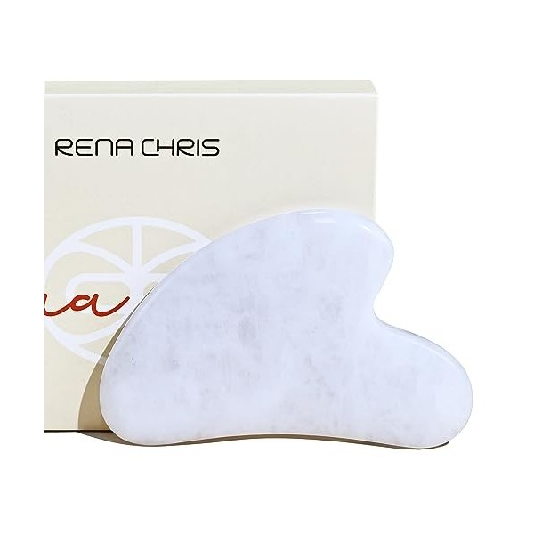 Rena Chris Gua Sha pour le Visage, 100% Naturel Jade Blanc Gua Sha pour la Thérapie dAcupuncture SPA, Masseur Visage Convien