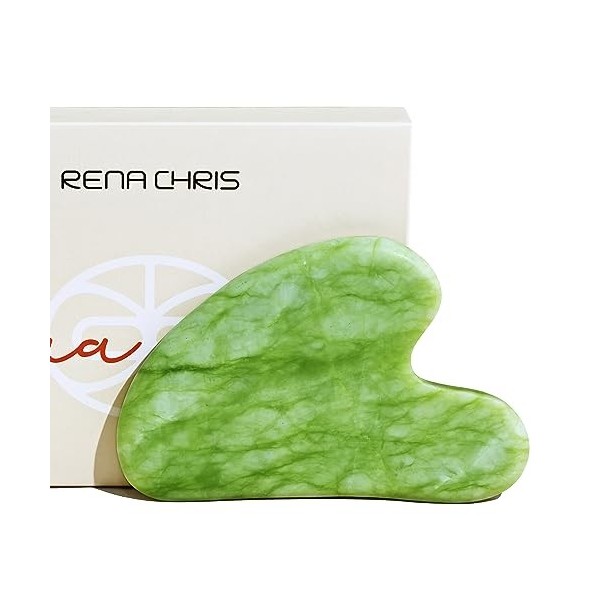 Rena Chris Gua Sha pour le Visage, 100% Naturel Jade Blanc Gua Sha pour la Thérapie dAcupuncture SPA, Masseur Visage Convien