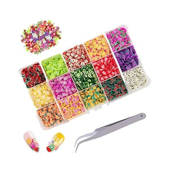 10500 Pièces Fruits Nail Art Tranches, 3D Fruit Ongles Tranches avec 1 Pièce Pince à Épiler, Tranches Dongle Décoration de B