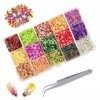 10500 Pièces Fruits Nail Art Tranches, 3D Fruit Ongles Tranches avec 1 Pièce Pince à Épiler, Tranches Dongle Décoration de B
