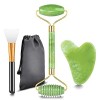 Jade Roller Visage et Gua Sha Masseur, Rouleau de Jade Double Extrémité et Pierre de Massage Naturelle avec Sac de Rangement 