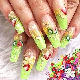 10500 Pièces Fruits Nail Art Tranches, 3D Fruit Ongles Tranches avec 1 Pièce Pince à Épiler, Tranches Dongle Décoration de B