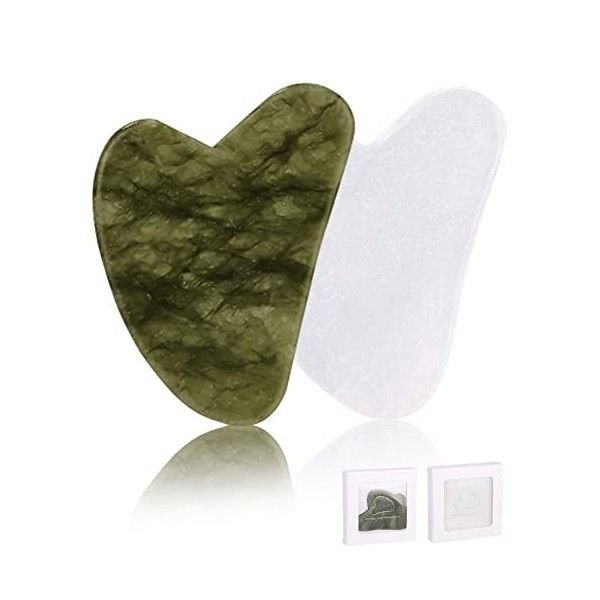 Jissta 2 Pièces à Gua Sha,Guasha Pour Visage,Maderotherapie,Pierres de Massage à Gratter,Outils de Massage à Gratter pour les