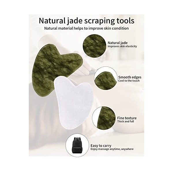 Jissta 2 Pièces à Gua Sha,Guasha Pour Visage,Maderotherapie,Pierres de Massage à Gratter,Outils de Massage à Gratter pour les