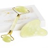 GeeRic Jade Roller&Gua Sha Scraping Massage Tool, Quartz anti-âge 100% naturel Ensemble de pierres de jade pour le visage - R