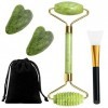 Rouleau de Jade Authentique et Gua Sha rouleau de jade visage Kit de beauté anti-rides pour tonifier et raffermir la peau Mas