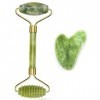 Massage Visage, Gua Sha massage, Jade Roller Visage, Rouleau de Jade Double Extrémité et Pierre de Massage Naturelle avec, po