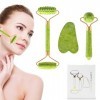 Set 4 en 1 Rouleau de Jade et Gua Sha de - Jade Roller Visage et Gua Sha Masseur - Rouleau de Jade Double Extrémité et Pierre