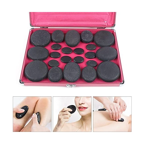 20 Pièces Les pierres de Lave pour un Massage Basalte Kit de Pierres Chaudes avec Boîte Chauffante Hot Stone Massage Chaud po