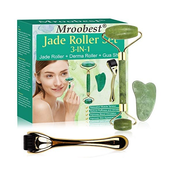 Jade Roller Visage, Rouleau de Jade, Jade Facial Massage,Pour une Belle Désintoxication de la Peau-Masseur Pour les Yeux du C