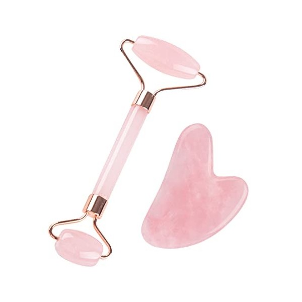 SJBAUTYO Ensemble rouleau de jade et gua sha,Pierres de massage pour le visage pour femme,Gua Sha Visage, pierre gua sha pour