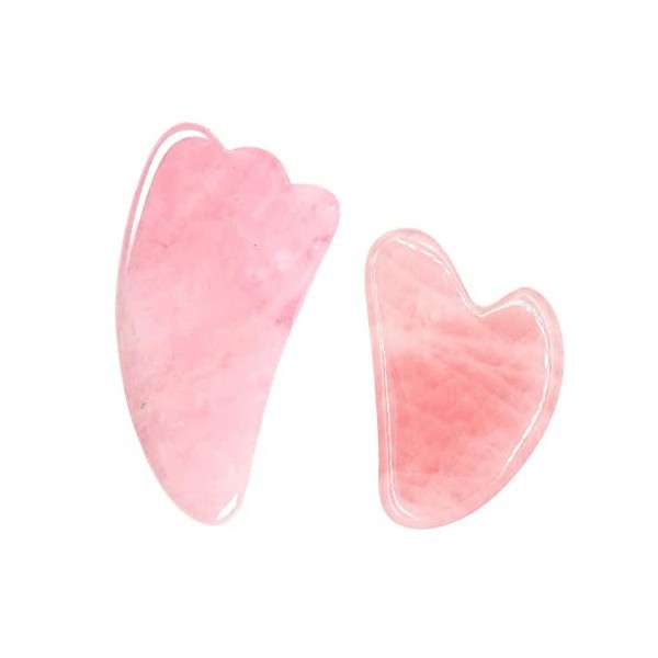 2 Pièces Gua Sha Pierre Quartz Rose Outil, Massage Outil De Jade Naturelle Outil, Traitement Du Visage Avec Pierre De Jade, P