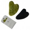 2 Pièces Gua Sha Visage Jade,1 Pièces Noir Guasha Conseil,1 Pièces Vert Pierre de Jade,1 Sac en Flanelle,Grattant Outil de Ma