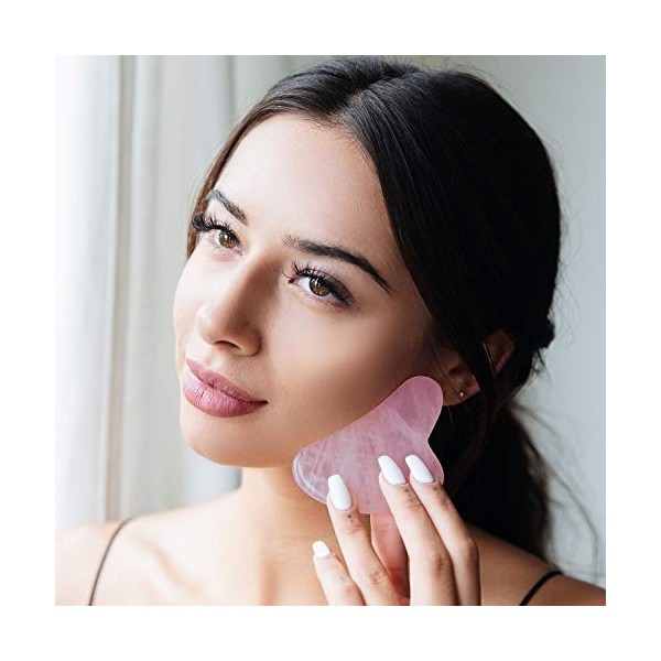 Gua Sha Outil de massage pour gratter le visage et le corps en pierre de quartz rose pour grattoir dacupression Gua Sha