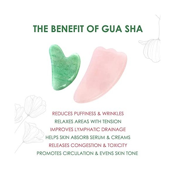 Gua Sha Facial Massage Tools - Premium 2 in 1 Jade & Rose Quartz Scraping Guasha Board Kit - Facelift Anti-Aging Lymphatic.