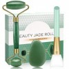 Jade Roller Pierre Gua Sha - Rouleau de Jade Vrai Pierre Guasha avec Pinceau de Masque Massage pour Soin Peau Yeux Cou Nuque 