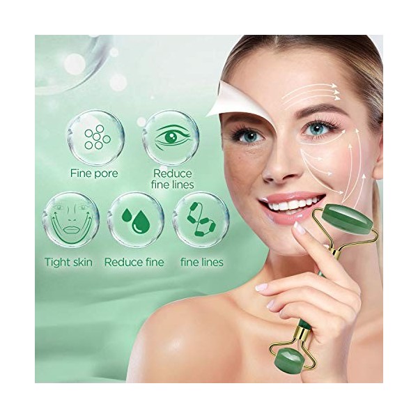 Jade Roller Pierre Gua Sha - Rouleau de Jade Vrai Pierre Guasha avec Pinceau de Masque Massage pour Soin Peau Yeux Cou Nuque 