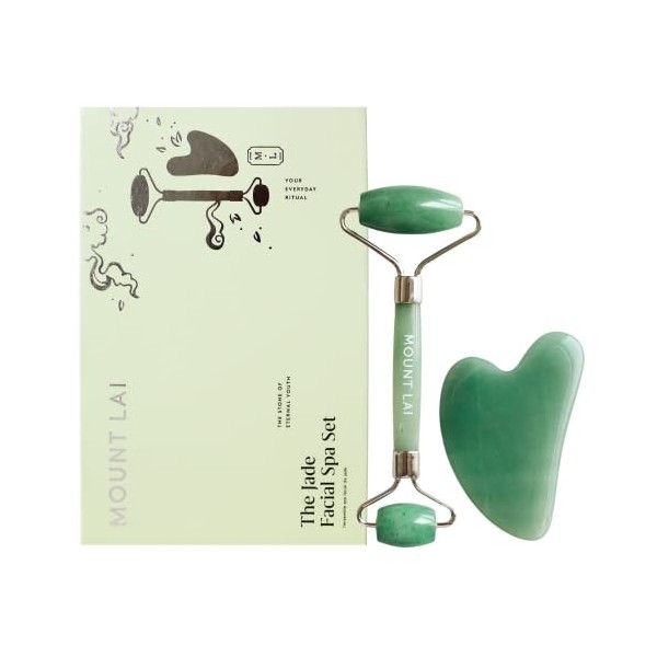 Mount Lai - Le kit de spa facial Jade | Ensemble rouleau de jade et Gua Sha | Outils Gua Sha pour soulager les tensions muscu