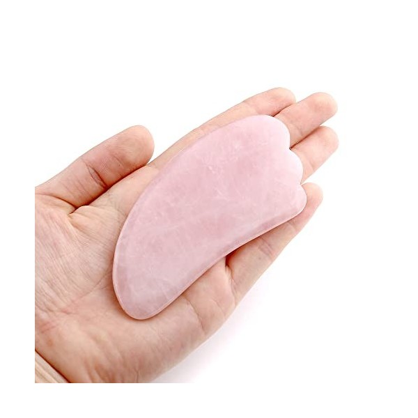 Jovivi Outil de massage en quartz rose naturel Gua Sha - Outil de massage - En forme dailes - Guérison - Guasha Board - Guas