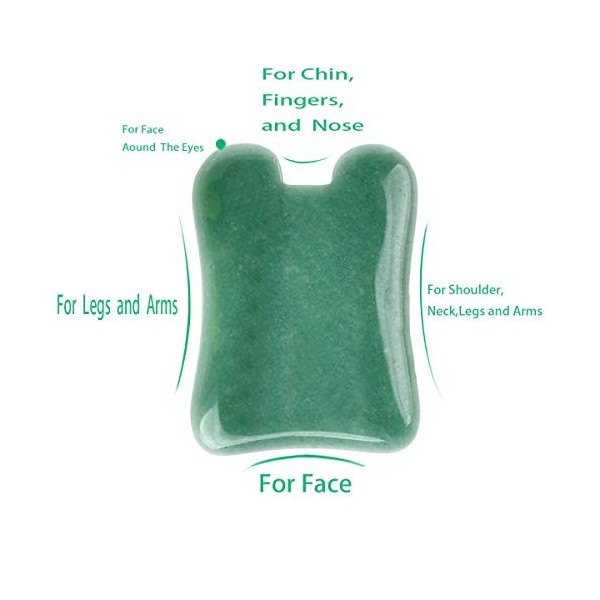 PinCute Lot de 3 outils de massage Gua Sha en jade naturel pour le traitement de lacupuncture, réduction des douleurs du cou