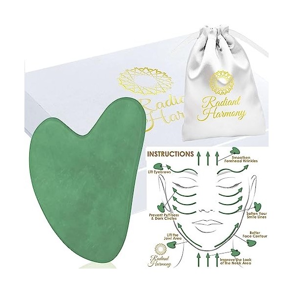 RADIANT HARMONY Outil Jade Gua Sha – sûr, cadeau, authentique et facile à transporter avec instructions français non garanti