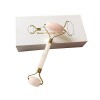 100% Naturel Rose Quartz Jade Roller & Gua Sha Set, Jade Facial Roller Double Cou Guérison Minceur Massager Anti-Âge, Éclairc