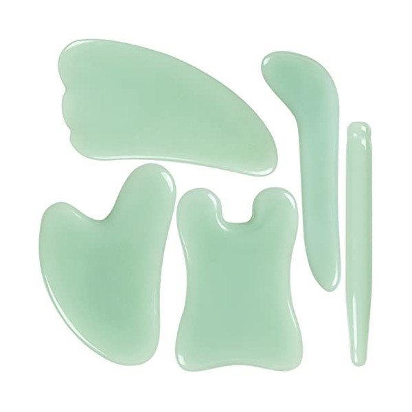 Gua Sha Jade 5 pièces, face à la pierre de jade, masse Gua Shama pour spa, acupuncture, physiothérapie, nœuds musculaires, te